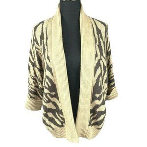 Rafaella Animal Print Wool Rabbit Sweater Open M